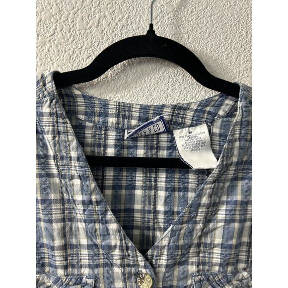 ERIKA & Co Plus Size Medium Short‎ Sleeve Button Blouse Blue/White Plaid Check - Picture 6 of 11